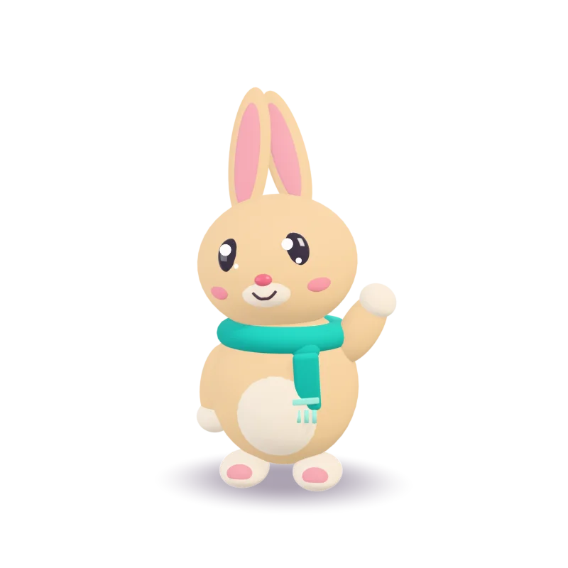 Pompom, the Pompom Kids bunny, waving