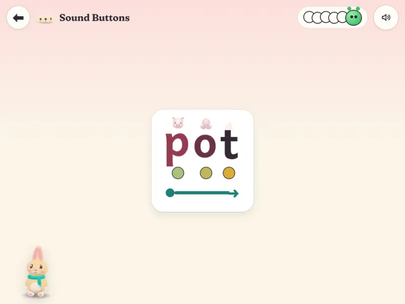Sound Buttons: tap each sound in “pot”, then swoop to blend the word