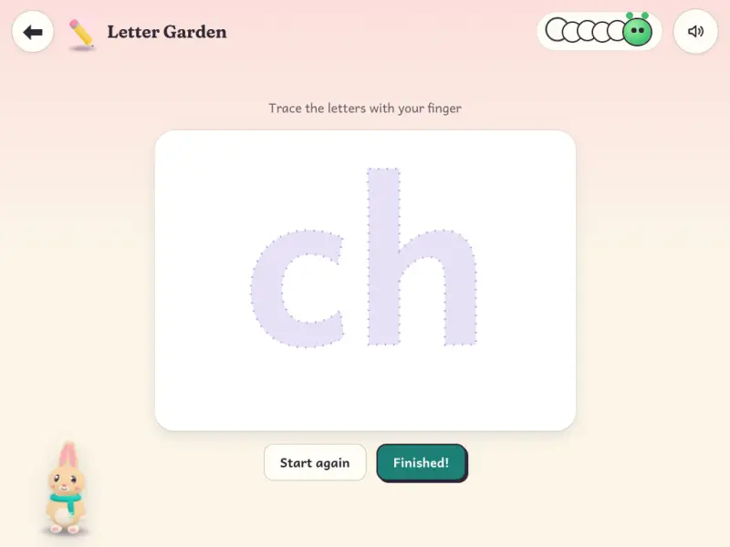 Letter Garden: hear a sound, then trace the letter that makes it
