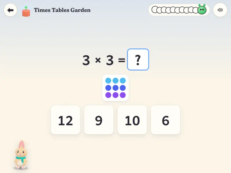 Times Tables Garden: 3 × 3 shown as an array